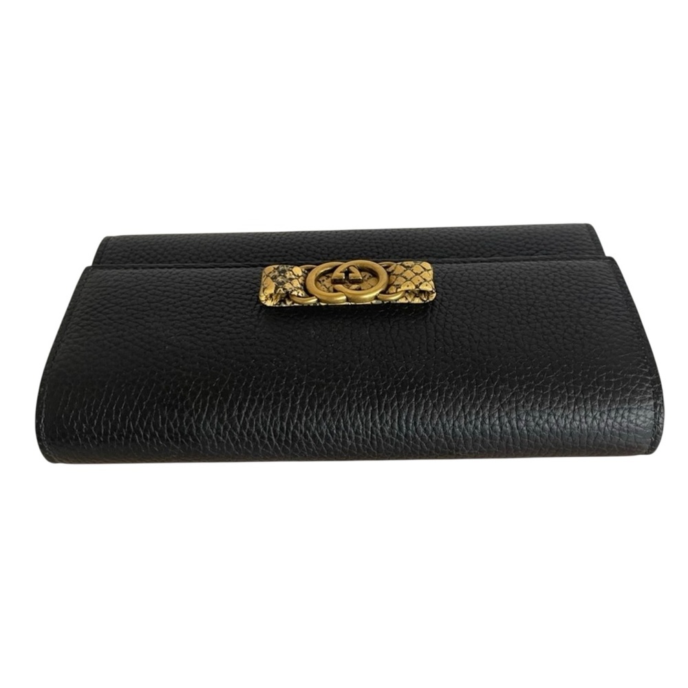 Rare Gucci Yellow Python & Black Pebbled Calfskin Leather Continental Wallet - Picture 2 of 11